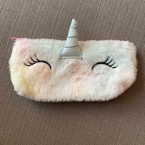 🦄 Fluffy glitter sparkle unicorn eyelash makeup pencil clutch bag